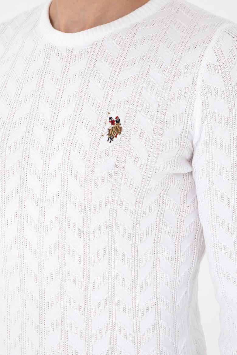 Erkek Slim Fit Bisiklet Yaka Beyaz Basic Kazak - 50288883064