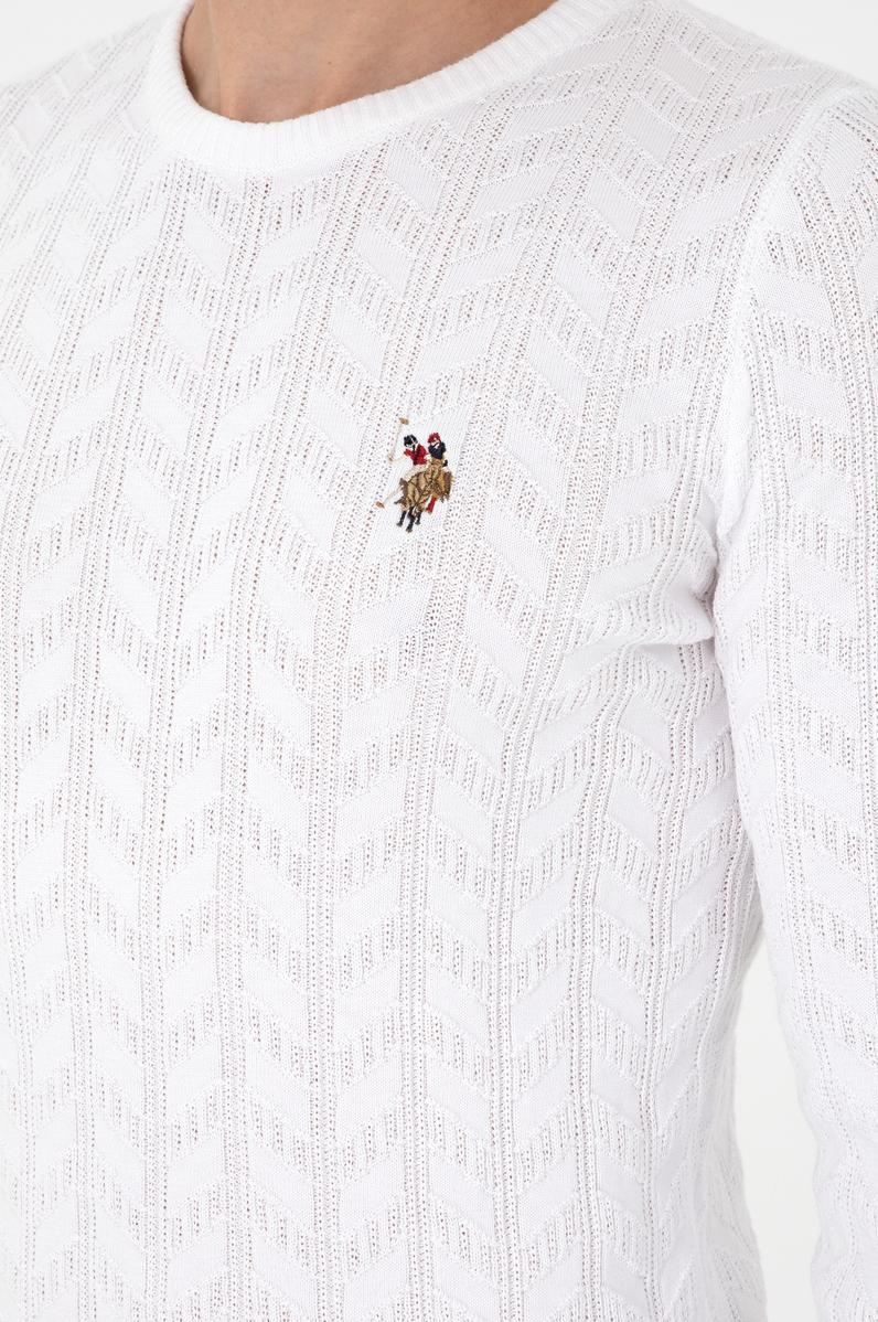 Erkek Slim Fit Bisiklet Yaka Beyaz Basic Kazak