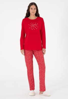 Kadın Kırmızı Yılbaşı Temalı Pijama Takımı - 50303406004