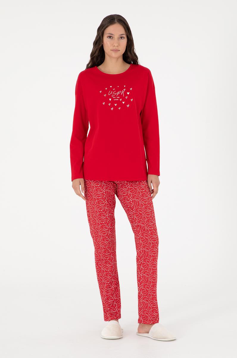 Kadın Kırmızı Yılbaşı Temalı Pijama Takımı