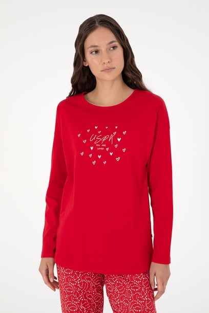 Kadın Kırmızı Yılbaşı Temalı Pijama Takımı