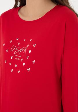 Kadın Kırmızı Yılbaşı Temalı Pijama Takımı - 50303406004