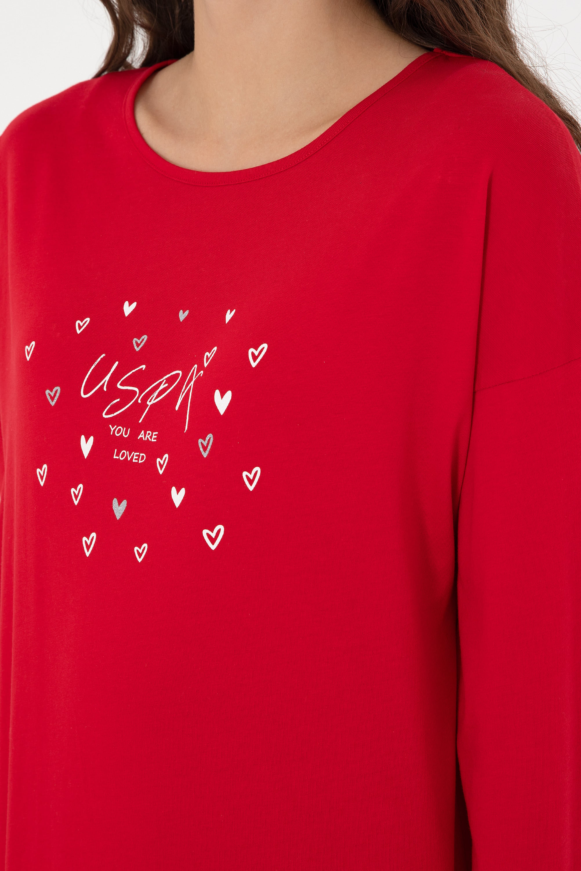 Kadın Kırmızı Yılbaşı Temalı Pijama Takımı