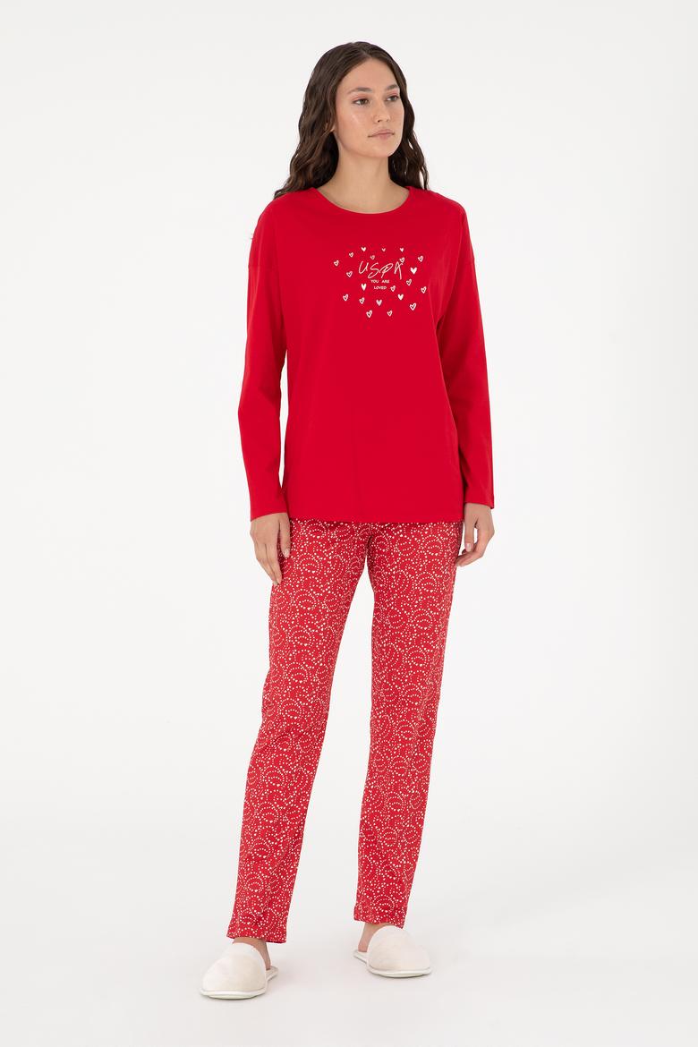 Kadın Kırmızı Yılbaşı Temalı Pijama Takımı - 50303406004