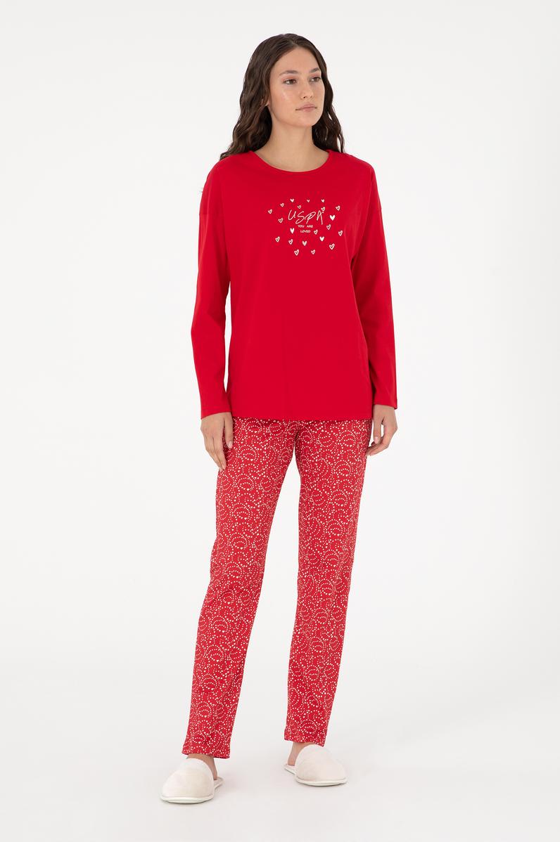Kadın Kırmızı Yılbaşı Temalı Pijama Takımı