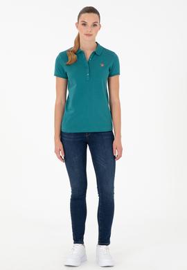 Kadın Koyu Yeşil Polo Yaka Tişört - 50280067103