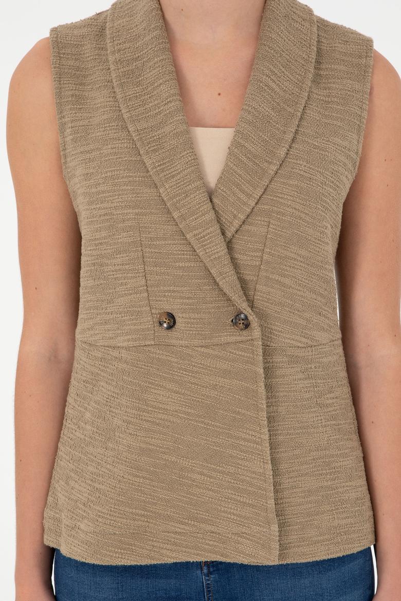 Kadın Haki V Yaka Örme Yelek - 50282883020