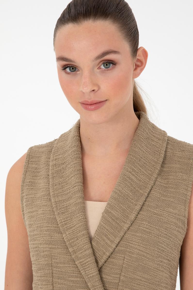 Kadın Haki V Yaka Örme Yelek