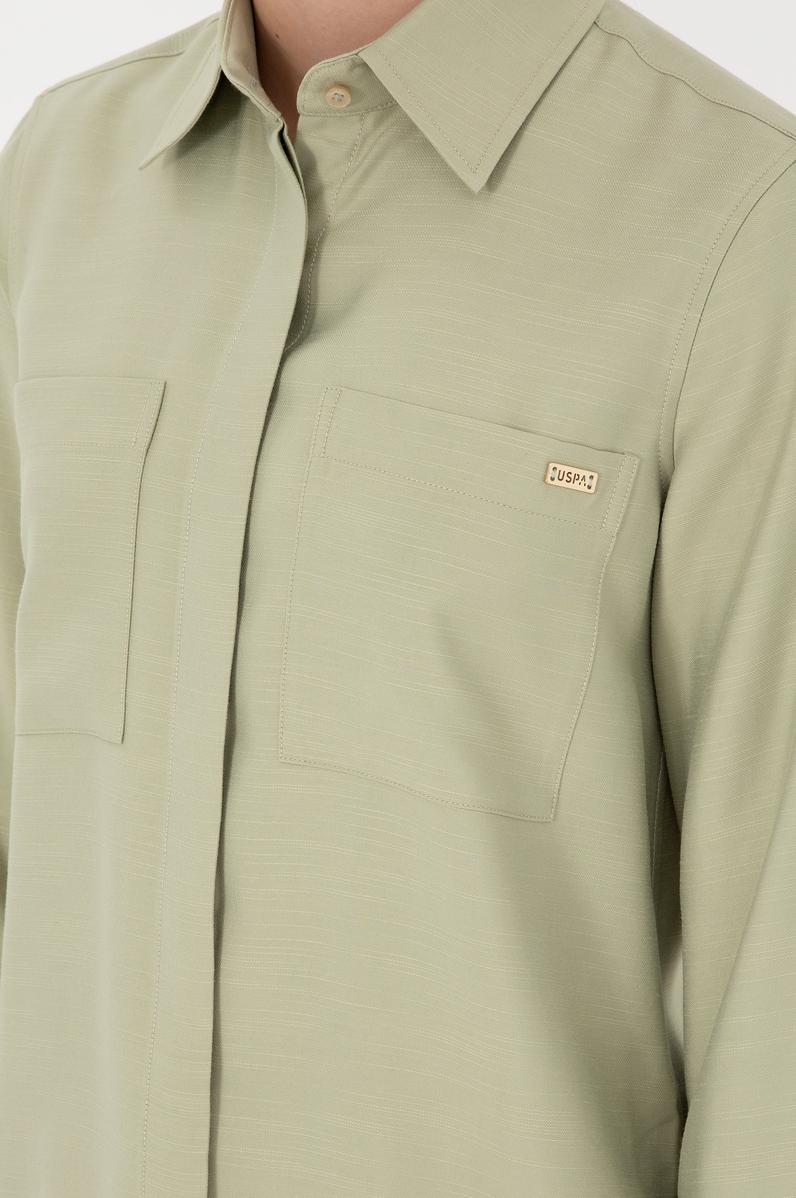 Kadın Açık Haki Uzun Kollu Tunik Gömlek