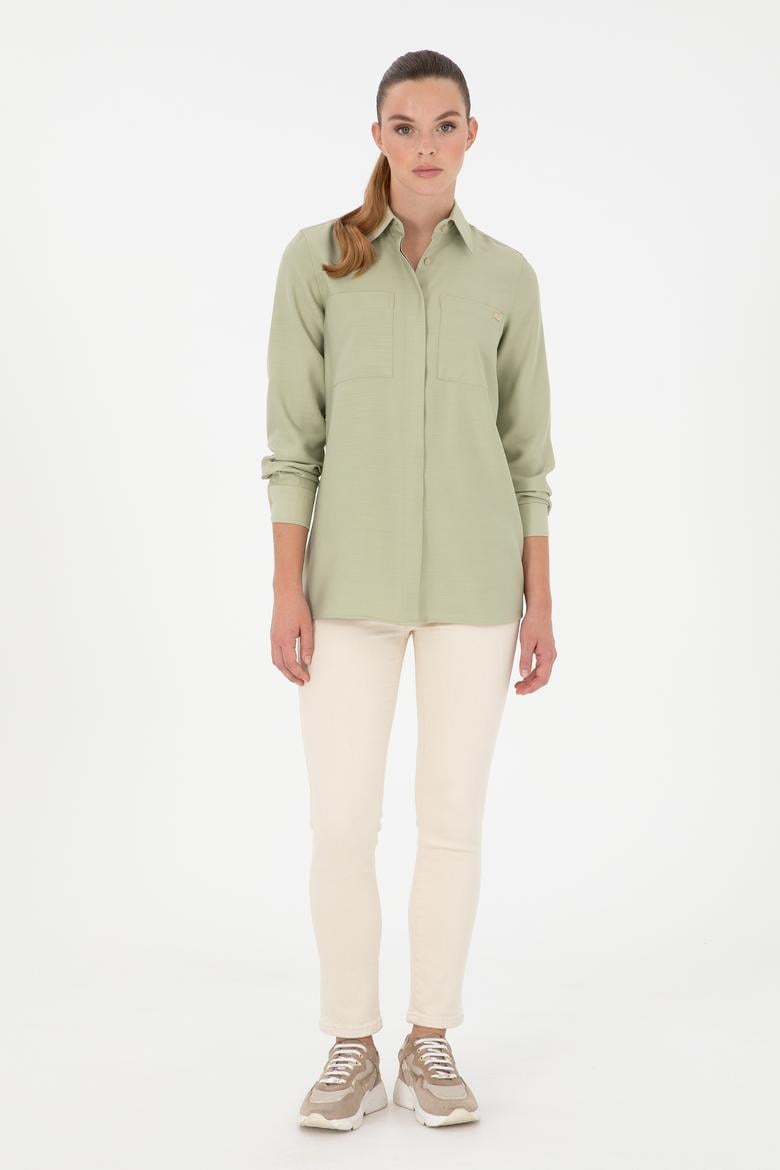 Kadın Açık Haki Uzun Kollu Tunik Gömlek - 50293568002