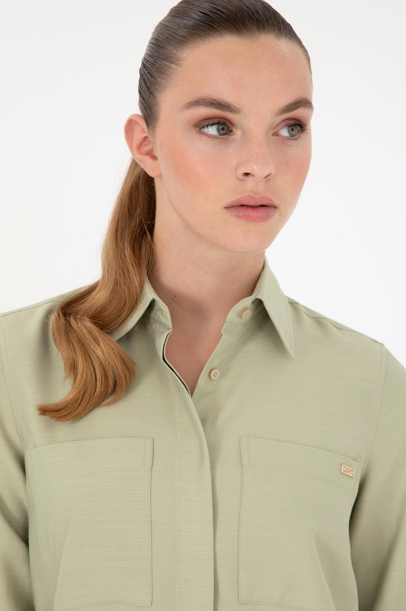 Kadın Açık Haki Uzun Kollu Tunik Gömlek