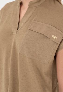 Kadın Haki Hakim Yaka Tişört - 50281814004