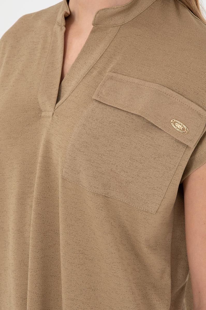 Kadın Haki Hakim Yaka Tişört