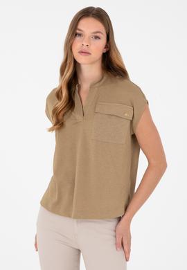 Kadın Haki Hakim Yaka Tişört - 50281814004