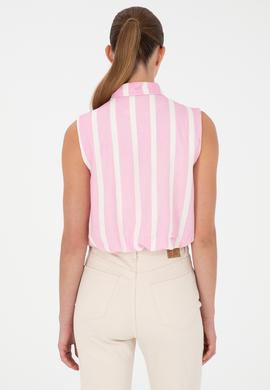 Kadın Pembe Çizgili Kısa Kollu Gömlek - 50283454038