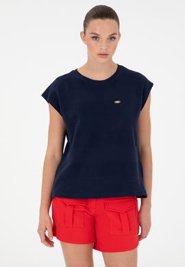 Kadın Lacivert Bisiklet Yaka Tişört - 50281947030