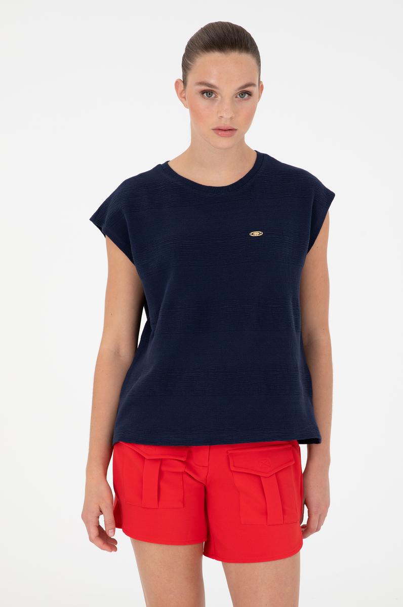 Kadın Lacivert Bisiklet Yaka Tişört