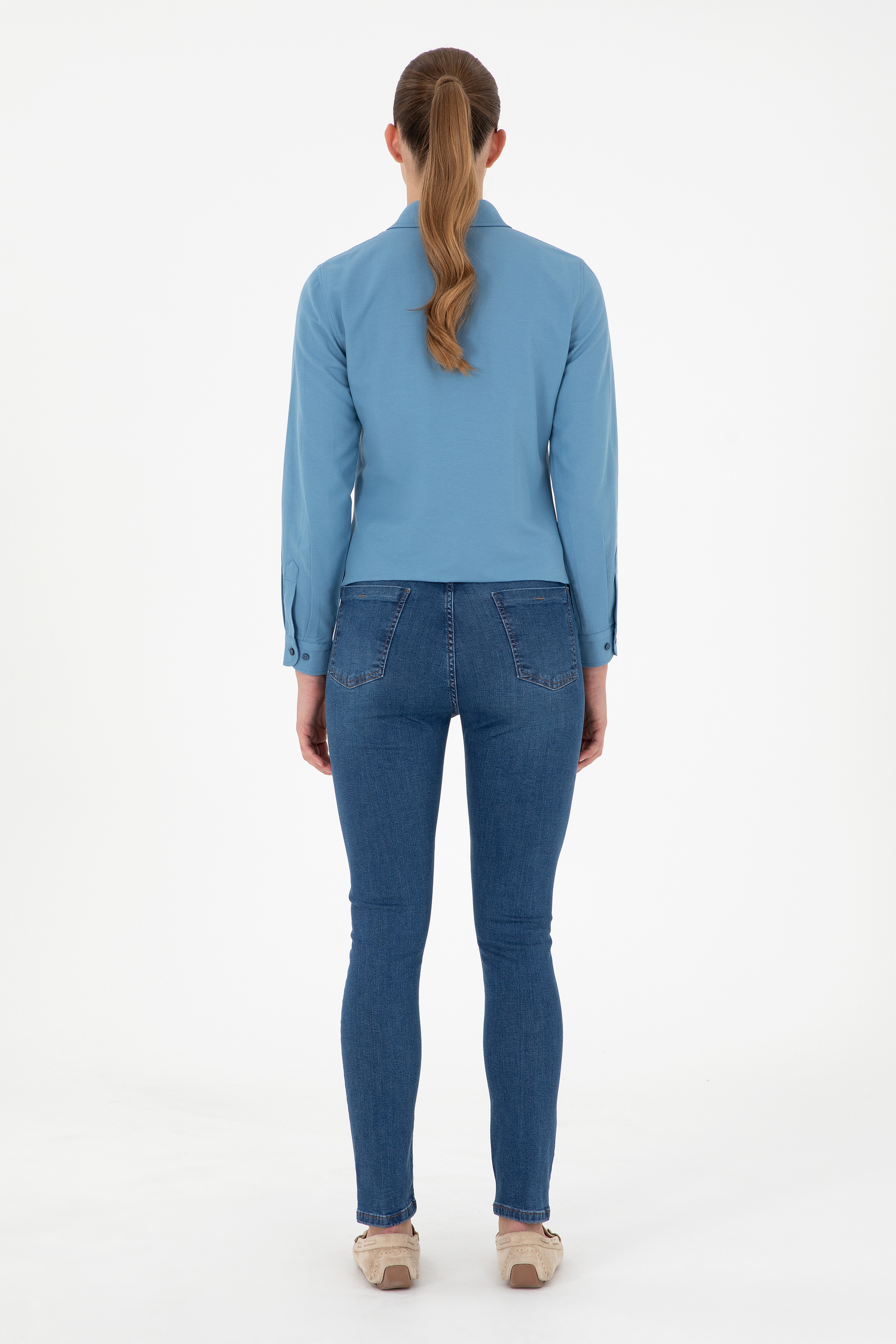 Kadın Koyu Mavi Skinny High Waist Fit Jean Pantolon