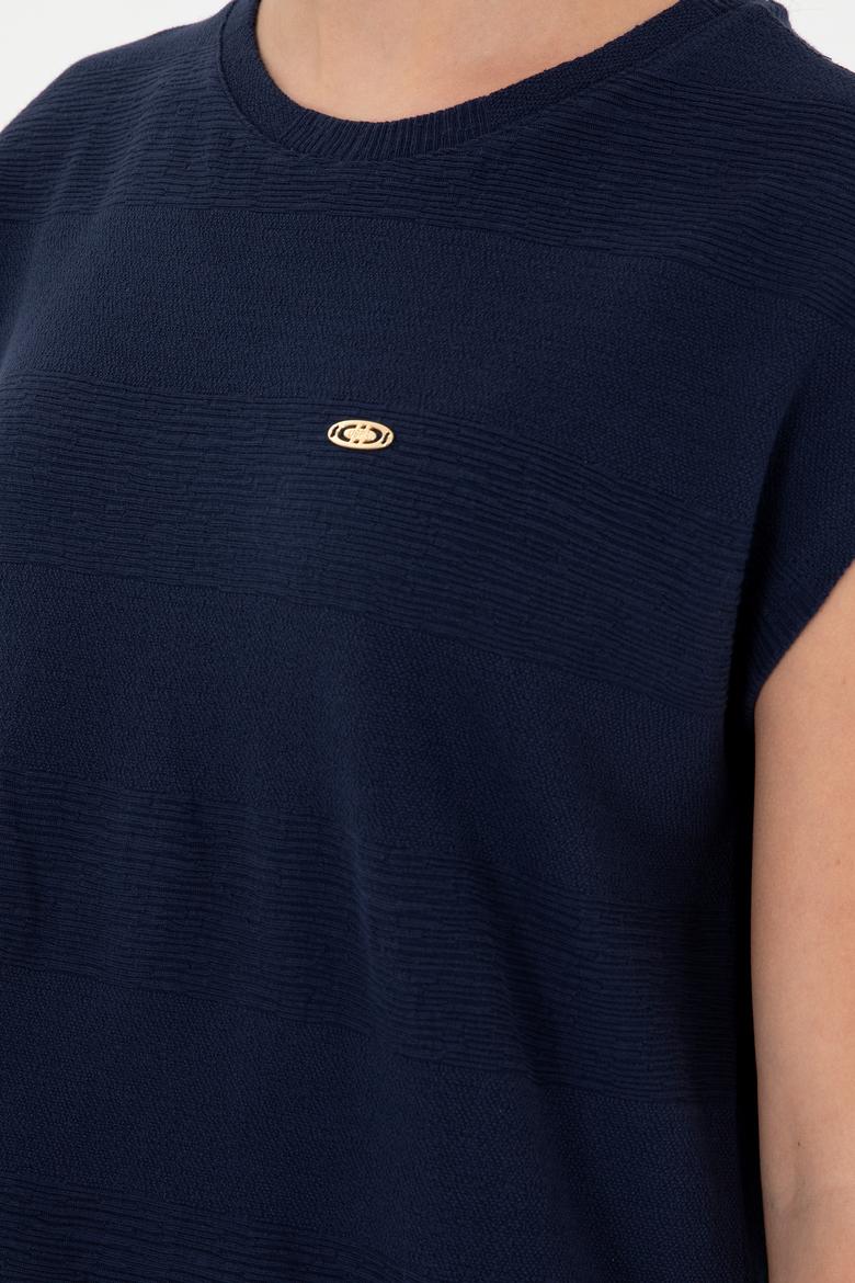 Kadın Lacivert Bisiklet Yaka Tişört - 50281947030