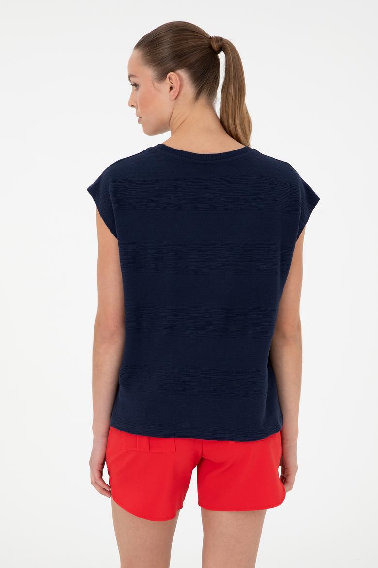 Kadın Lacivert Bisiklet Yaka Tişört - 50281947030