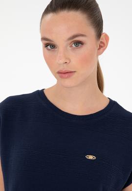 Kadın Lacivert Bisiklet Yaka Tişört - 50281947030