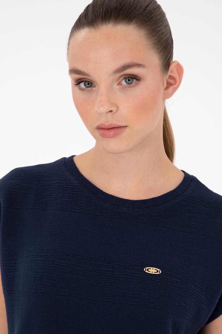 Kadın Lacivert Bisiklet Yaka Tişört - 50281947030