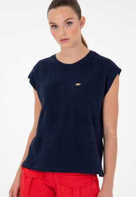 Kadın Lacivert Bisiklet Yaka Tişört - 50281947030