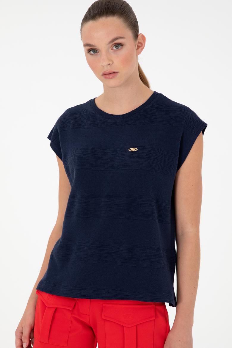 Kadın Lacivert Bisiklet Yaka Tişört - 50281947030