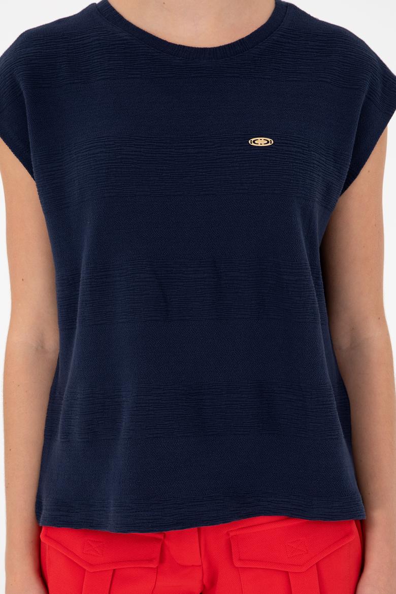 Kadın Lacivert Bisiklet Yaka Tişört - 50281947030