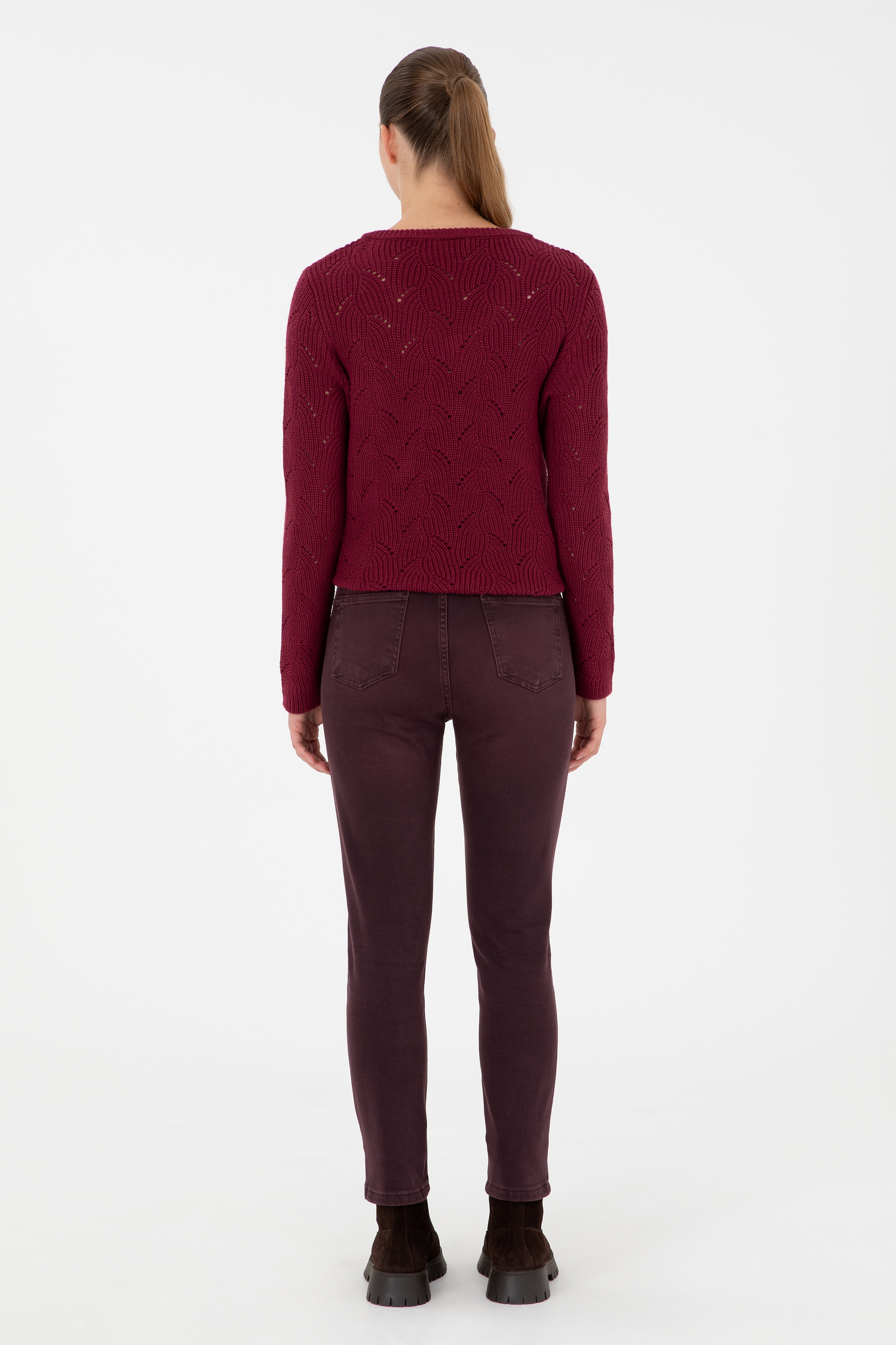 Kadın Bordo Jean Pantolon
