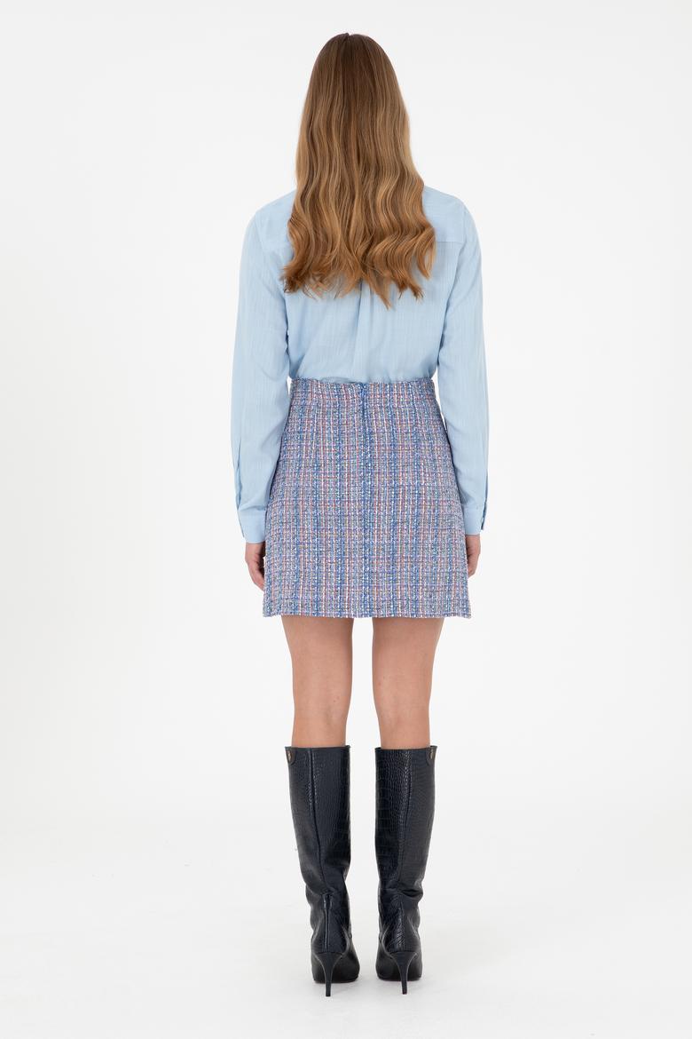 Kadın Mavi Dokuma Etek - 50290930002
