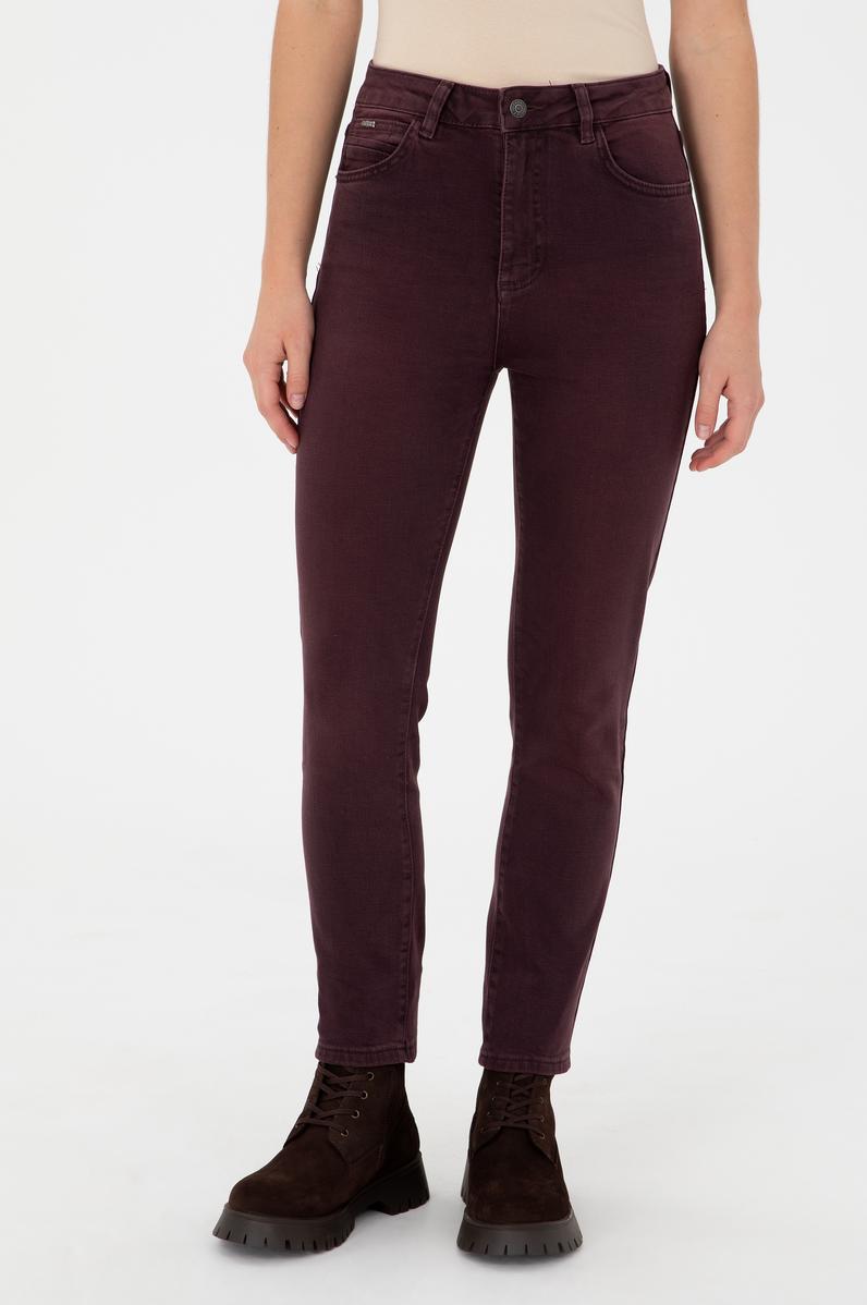 Kadın Bordo Jean Pantolon