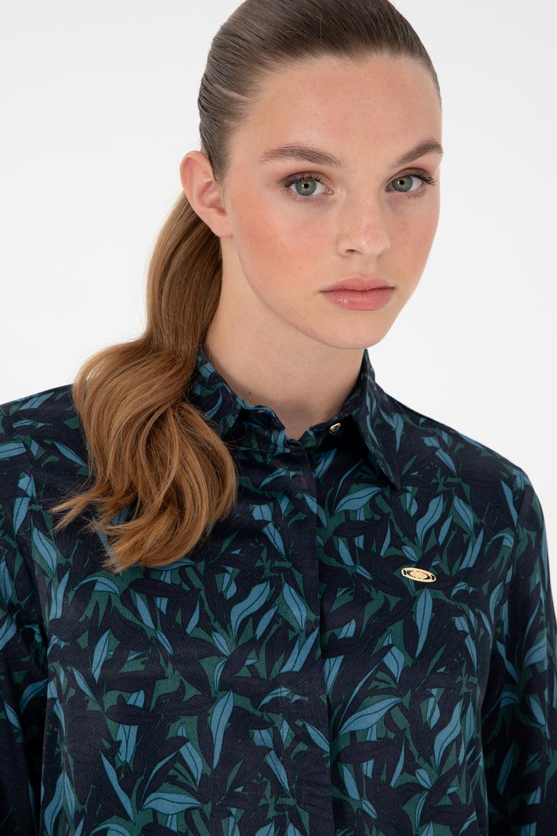 Kadın Koyu Yeşil Uzun Kollu Gömlek - 50293811013