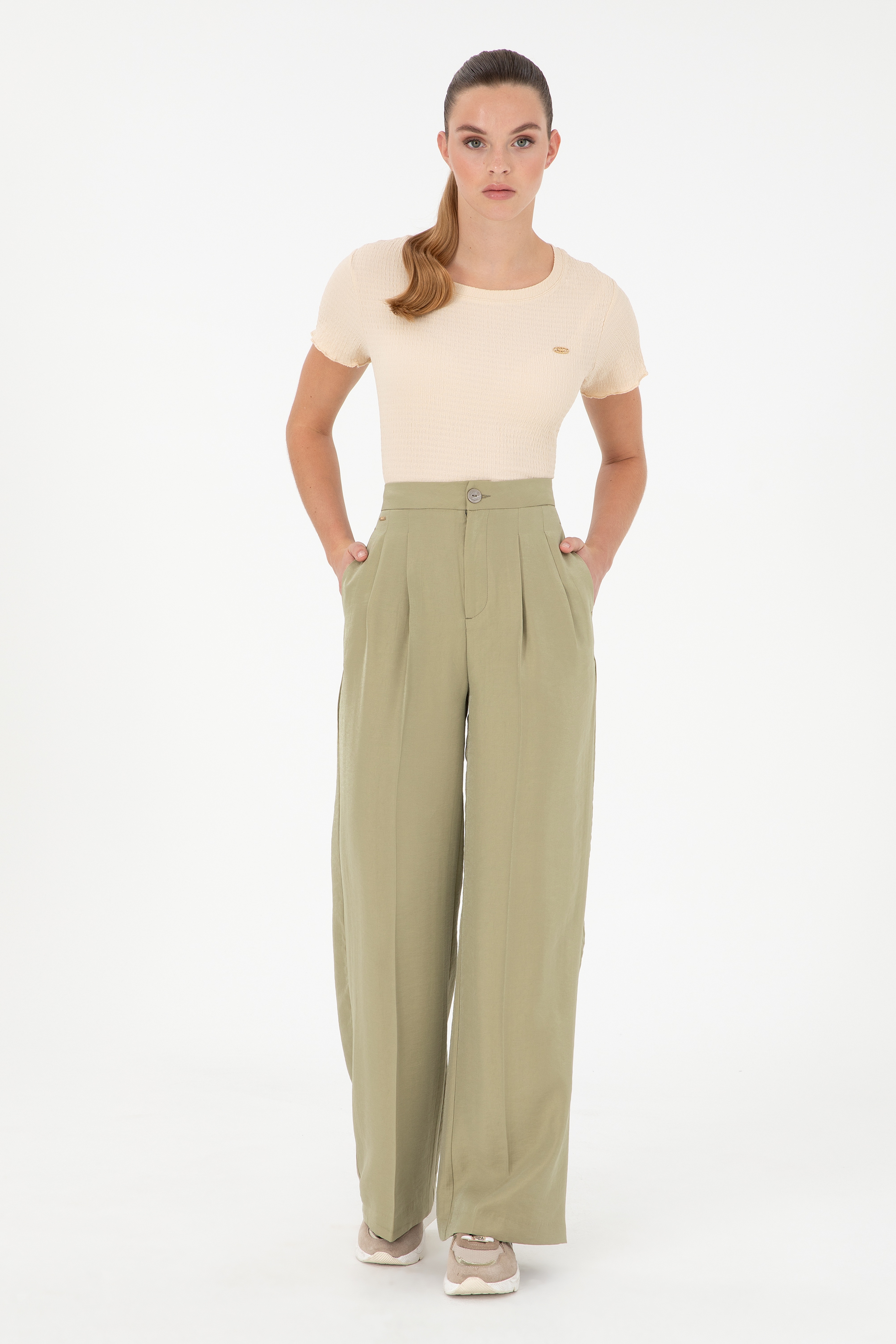 Kadın Açık Haki Kanvas Pantolon - Image 3