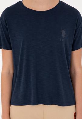 Kadın Lacivert Modal Karışımlı Bisiklet Yaka Tişört - 50291432064