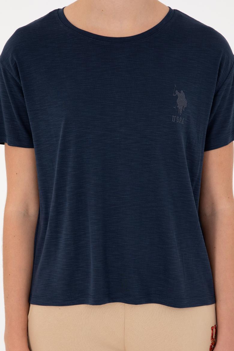 Kadın Lacivert Modal Karışımlı Bisiklet Yaka Tişört - 50291432064