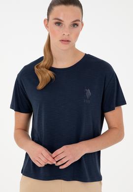 Kadın Lacivert Modal Karışımlı Bisiklet Yaka Tişört - 50291432064