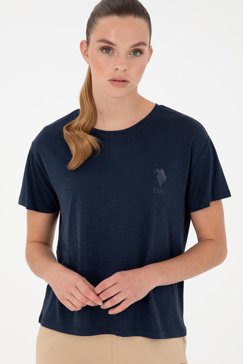 Kadın Lacivert Modal Karışımlı Bisiklet Yaka Tişört - 50291432064