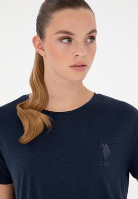 Kadın Lacivert Modal Karışımlı Bisiklet Yaka Tişört - 50291432064