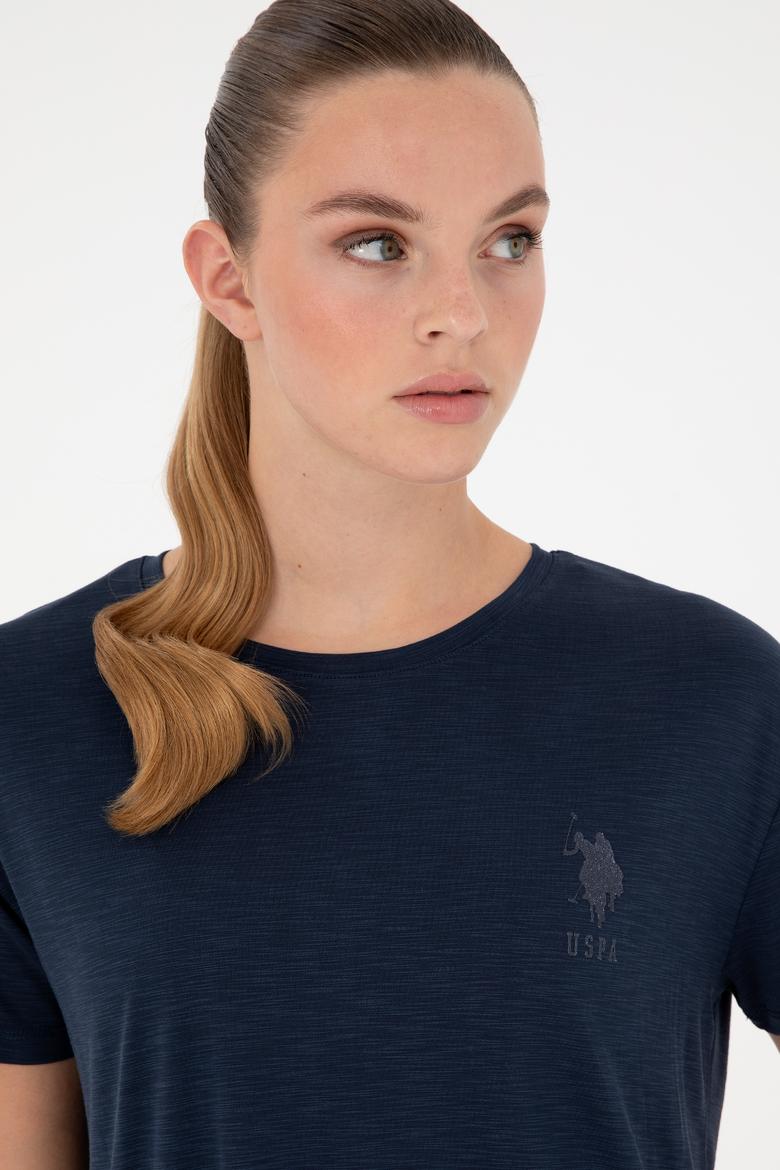 Kadın Lacivert Modal Karışımlı Bisiklet Yaka Tişört - 50291432064