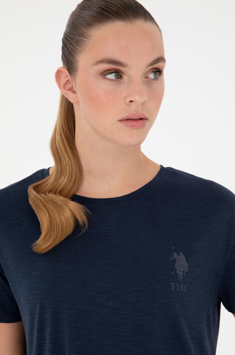 Kadın Lacivert Modal Karışımlı Bisiklet Yaka Tişört