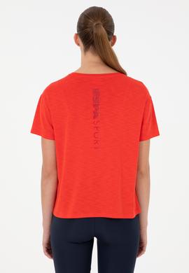 Kadın Kırmızı Modal Karışımlı Bisiklet Yaka Tişört - 50291432048
