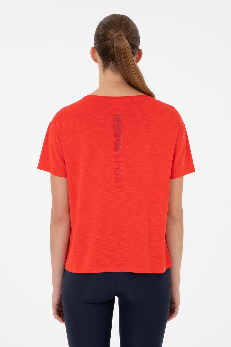 Kadın Kırmızı Modal Karışımlı Bisiklet Yaka Tişört - 50291432048