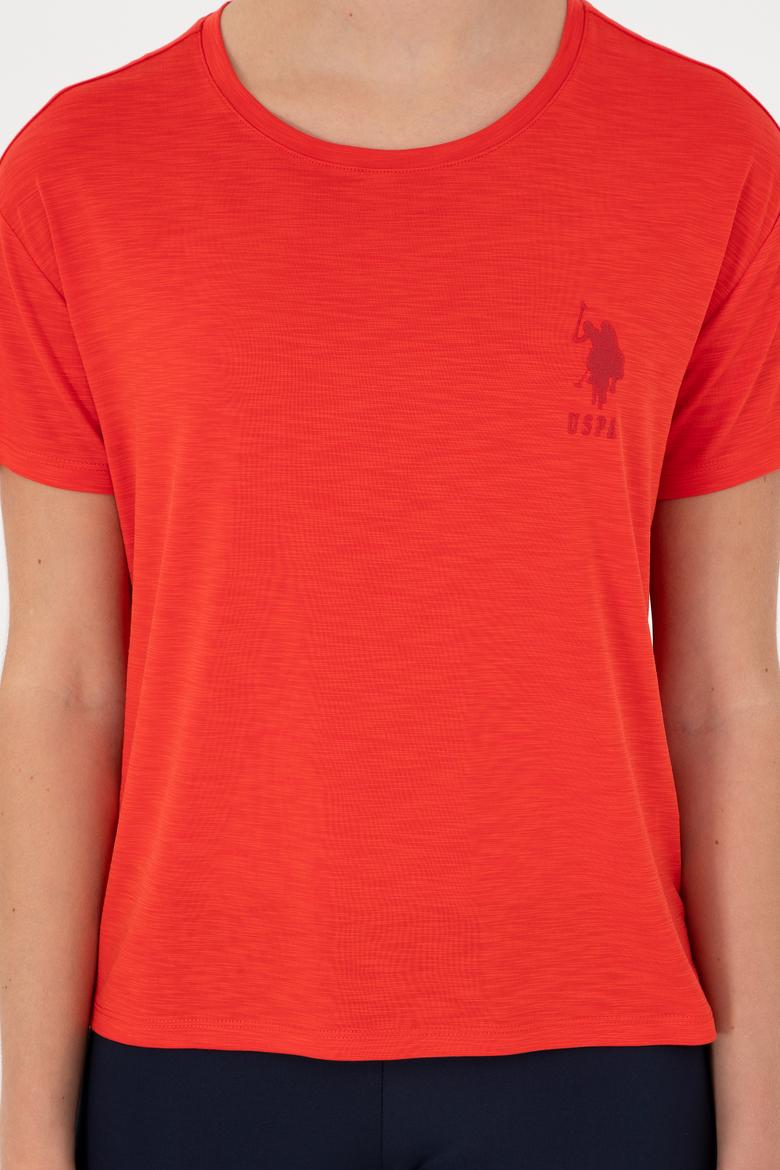 Kadın Kırmızı Modal Karışımlı Bisiklet Yaka Tişört - 50291432048