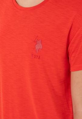 Kadın Kırmızı Modal Karışımlı Bisiklet Yaka Tişört - 50291432048