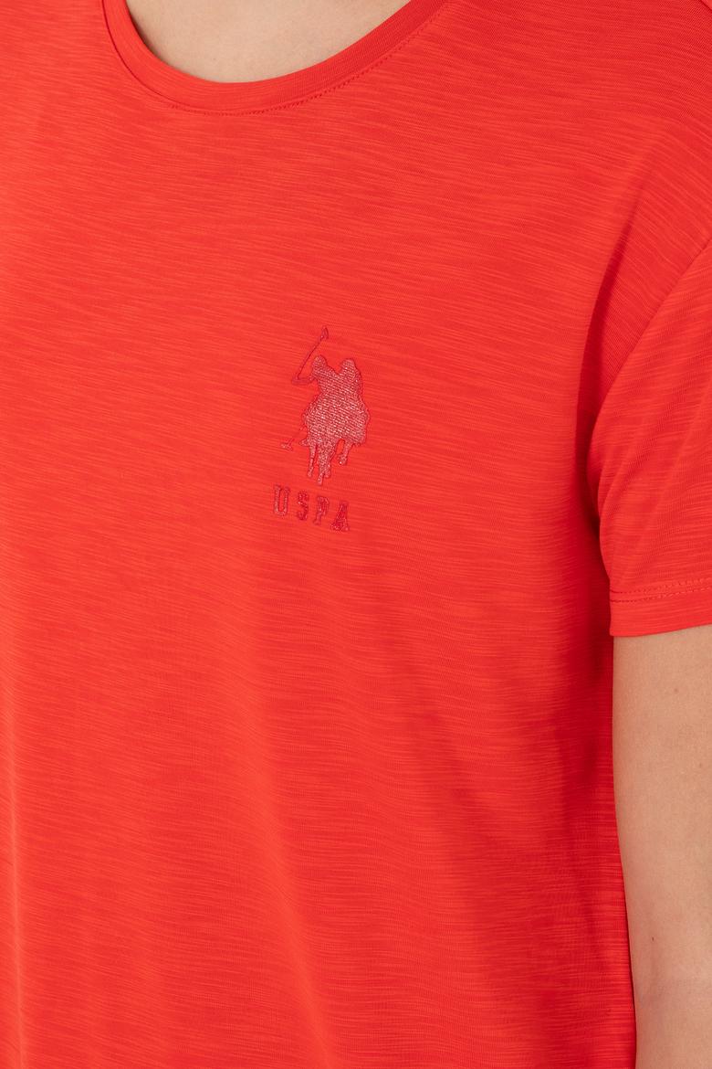 Kadın Kırmızı Modal Karışımlı Bisiklet Yaka Tişört - 50291432048