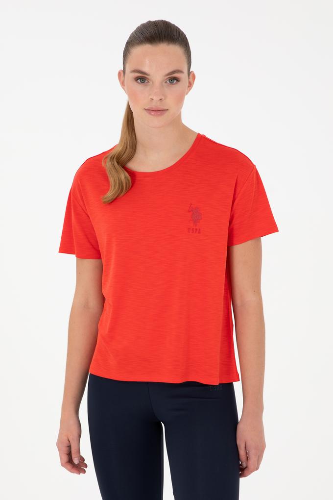 Kadın Kırmızı Modal Karışımlı Bisiklet Yaka Tişört