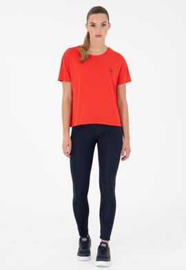 Kadın Kırmızı Modal Karışımlı Bisiklet Yaka Tişört - 50291432048