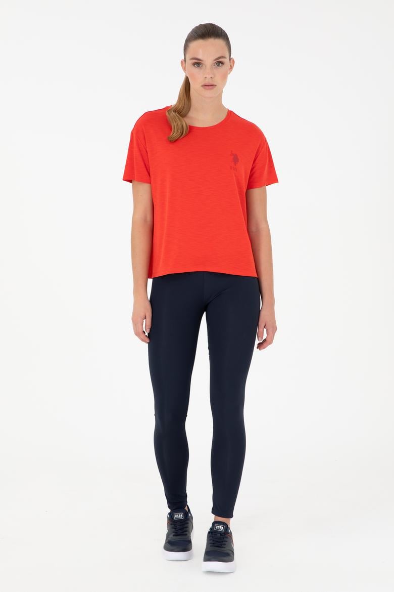 Kadın Kırmızı Modal Karışımlı Bisiklet Yaka Tişört - 50291432048