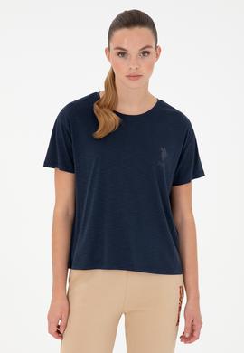 Kadın Lacivert Modal Karışımlı Bisiklet Yaka Tişört - 50291432064